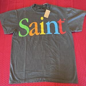 SAINT Apple Rainbow Text St. Michael Faded modern vintage 90s style shirt